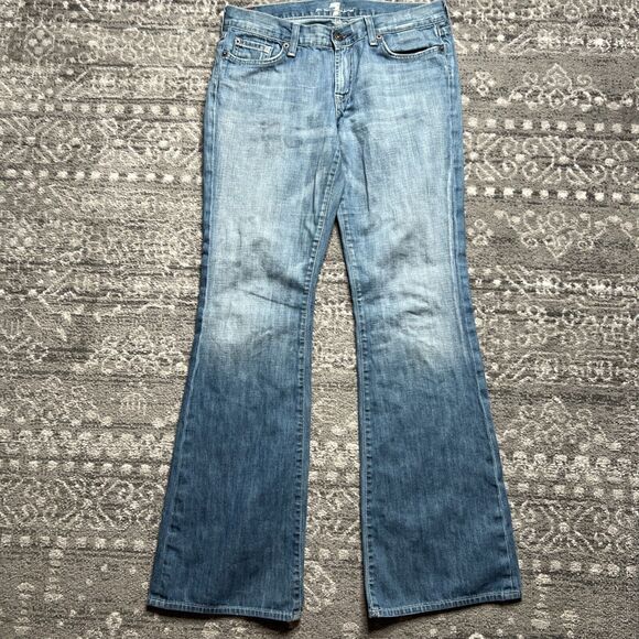 7 For All Mankind Flare Jeans Womens Size 30 Medium Wash Stretch Denim 30x32 USA - Picture 1 of 12